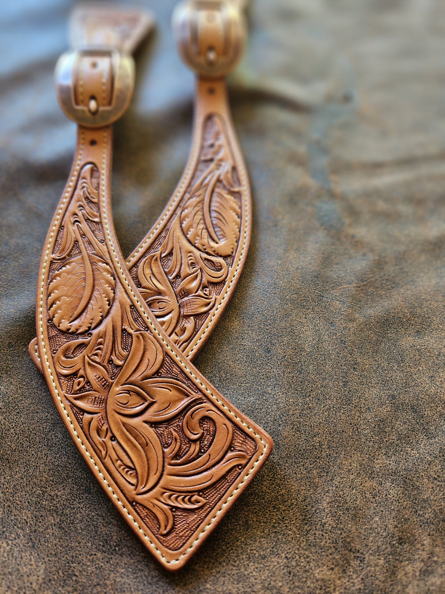 Floral Tooled Square End Spur Straps