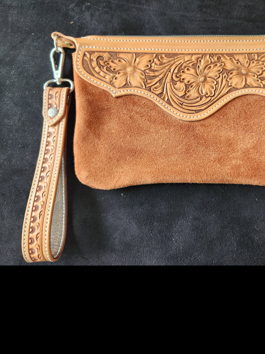 The Missy Clutch in Rust Suede