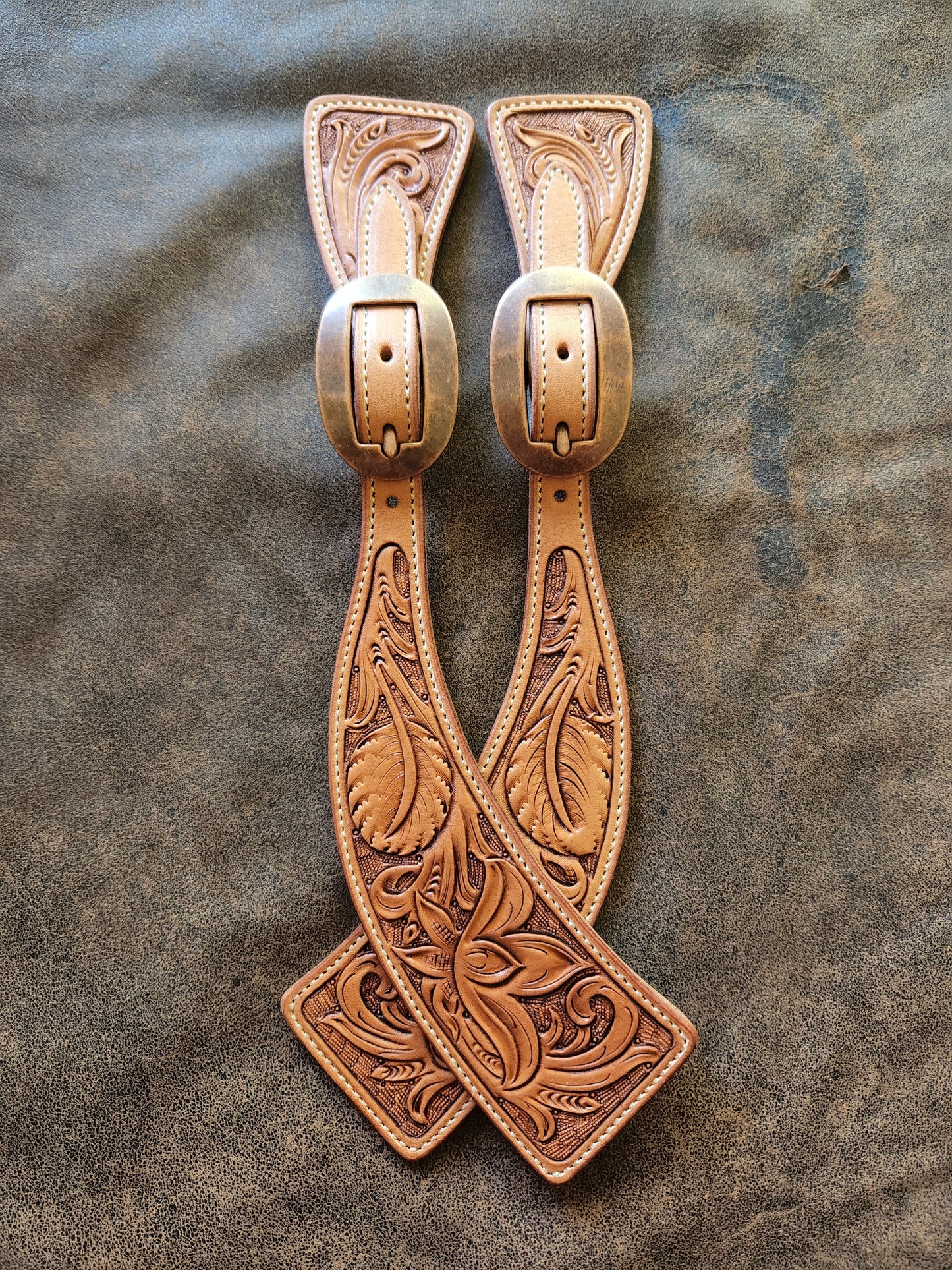 Floral Tooled Square End Spur Straps