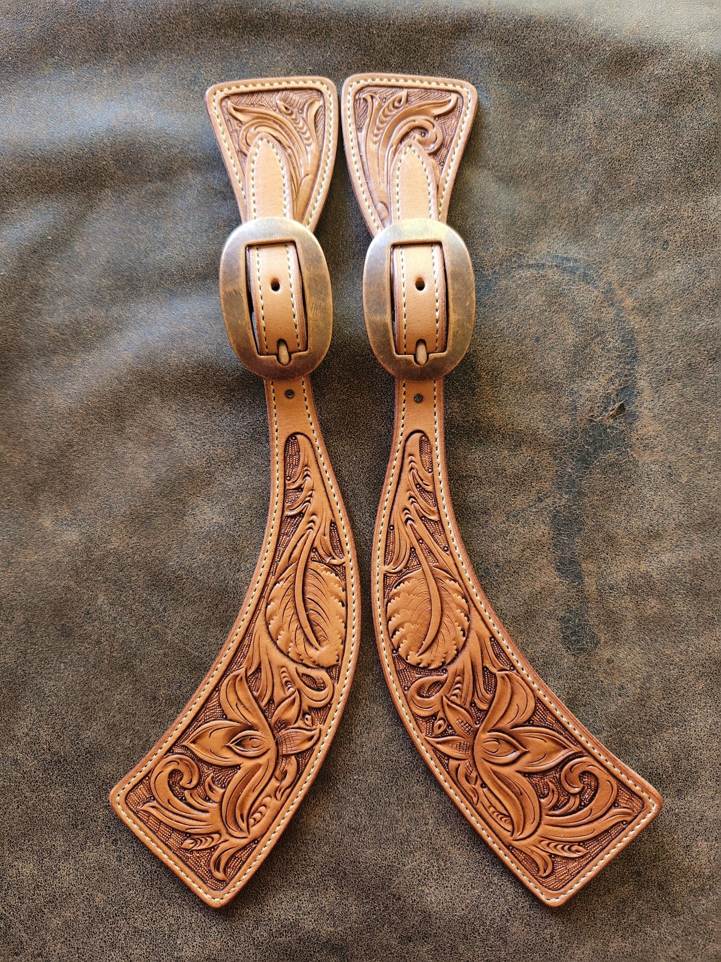 Floral Tooled Square End Spur Straps